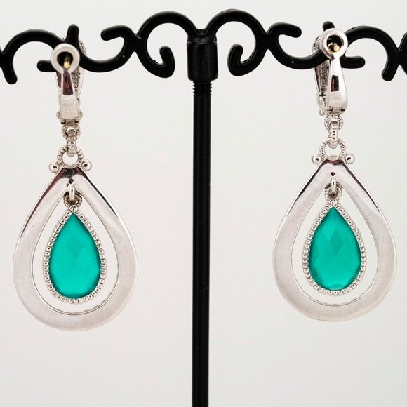 Judith Ripka Sterling Silver and 18K Gold with Dyed Sapphire Pendant Earrings - Picture 2 of 6